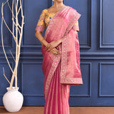 Raspberry Pink Embroidered Tissue Saree
