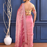 Raspberry Pink Embroidered Tissue Saree