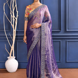 Rich Purple Embroidered Tissue Saree