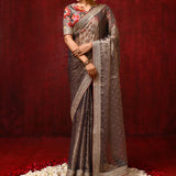 Golden Brown Tissue Foil Printed Saree