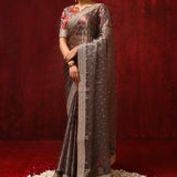 Golden Brown Tissue Foil Printed Saree