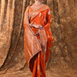 Rich Orange Paisley Banarasi Silk Saree