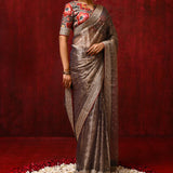 Golden Brown Tissue Foil Printed Saree