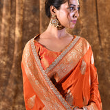 Rich Orange Paisley Banarasi Silk Saree