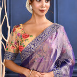 Rich Purple Embroidered Tissue Saree