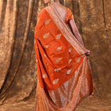 Rich Orange Paisley Banarasi Silk Saree