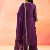 Purple Embroidered Cotton Anarkali Set