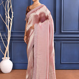 Jewel Soft Pink Tissue Saree With Embroidered Border