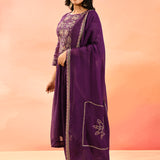 Purple Embroidered Cotton Anarkali Set