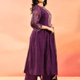 Purple Embroidered Cotton Anarkali Set