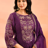 Purple Embroidered Cotton Anarkali Set
