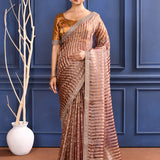 Earthy Dark Pink Embroidered Tissue Saree