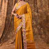Golden Yellow Embroidered Silk Blend Saree