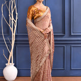 Earthy Dark Pink Embroidered Tissue Saree