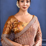 Earthy Dark Pink Embroidered Tissue Saree