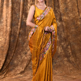 Golden Yellow Embroidered Silk Blend Saree