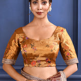 Earthy Dark Pink Embroidered Tissue Saree
