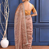 Earthy Dark Pink Embroidered Tissue Saree