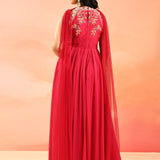 Bright Pink Woven And Embroidery Anarkali Set