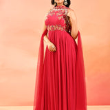 Bright Pink Woven And Embroidery Anarkali Set