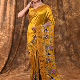 Golden Yellow Floral Tissue Silk Saree