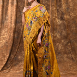 Golden Yellow Floral Tissue Silk Saree