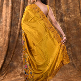 Golden Yellow Floral Tissue Silk Saree