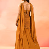 Dark Mustard Yellow Embroidery Crop Top Set