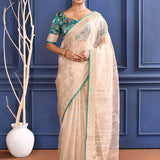 Pastel Beige Embroidered Tissue Saree