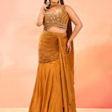 Dark Mustard Yellow Embroidery Crop Top Set