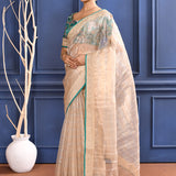 Pastel Beige Embroidered Tissue Saree
