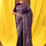 Dark Purple Floral Banarasi Silk Saree