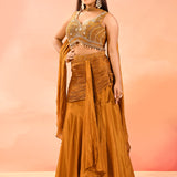 Dark Mustard Yellow Embroidery Crop Top Set