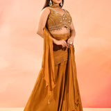 Dark Mustard Yellow Embroidery Crop Top Set