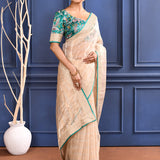 Pastel Beige Embroidered Tissue Saree