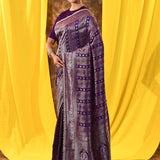 Dark Purple Floral Banarasi Silk Saree
