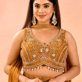 Dark Mustard Yellow Embroidery Crop Top Set