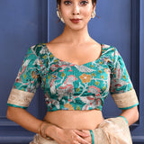 Pastel Beige Embroidered Tissue Saree