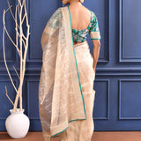 Pastel Beige Embroidered Tissue Saree