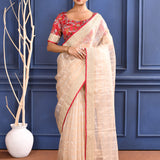 Pale Cream Embroidered Tissue Saree
