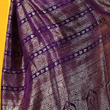 Dark Purple Floral Banarasi Silk Saree