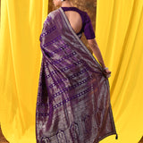 Dark Purple Floral Banarasi Silk Saree