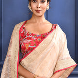 Pale Cream Embroidered Tissue Saree