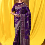 Classic Violet Floral Banarasi Silk Saree