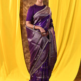 Classic Violet Floral Banarasi Silk Saree
