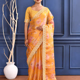 Turmeric Yellow Floral Printed Tissue Saree