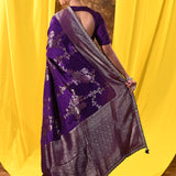 Classic Violet Floral Banarasi Silk Saree