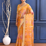 Turmeric Yellow Floral Printed Tissue Saree