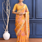Turmeric Yellow Floral Printed Tissue Saree