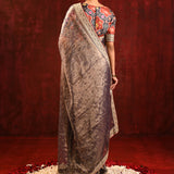 Shiny Dark Brown Tissue Foil Printed Saree